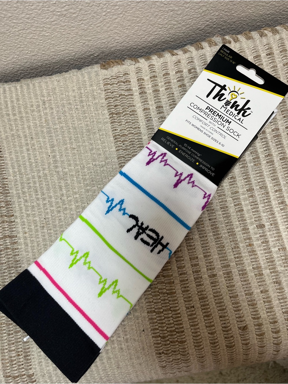White Compression Socks with Multicolor Heartbeat Accents